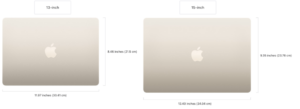 Comparison of Hieght and Width of 13' and 15' Macbook Air